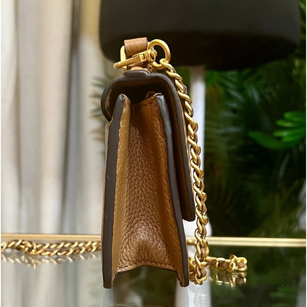 TORY BURCH CAMEL BROWN BRITTEN WITH GOLD HARDWARE HANDBAG - Picture 5 of 13